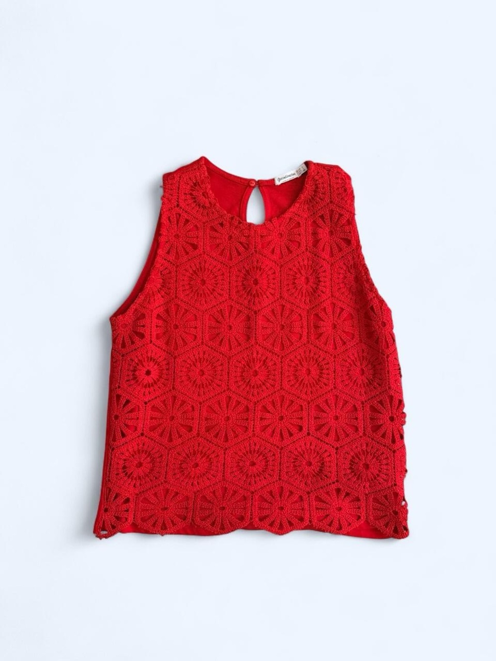 stradivarius Red Crochet Lace Shell Top